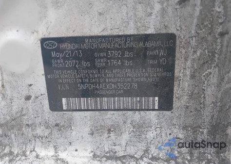 2013 Hyundai Elantra Gls из США, поврежденный, VIN 5NPDH4AEXDH352278